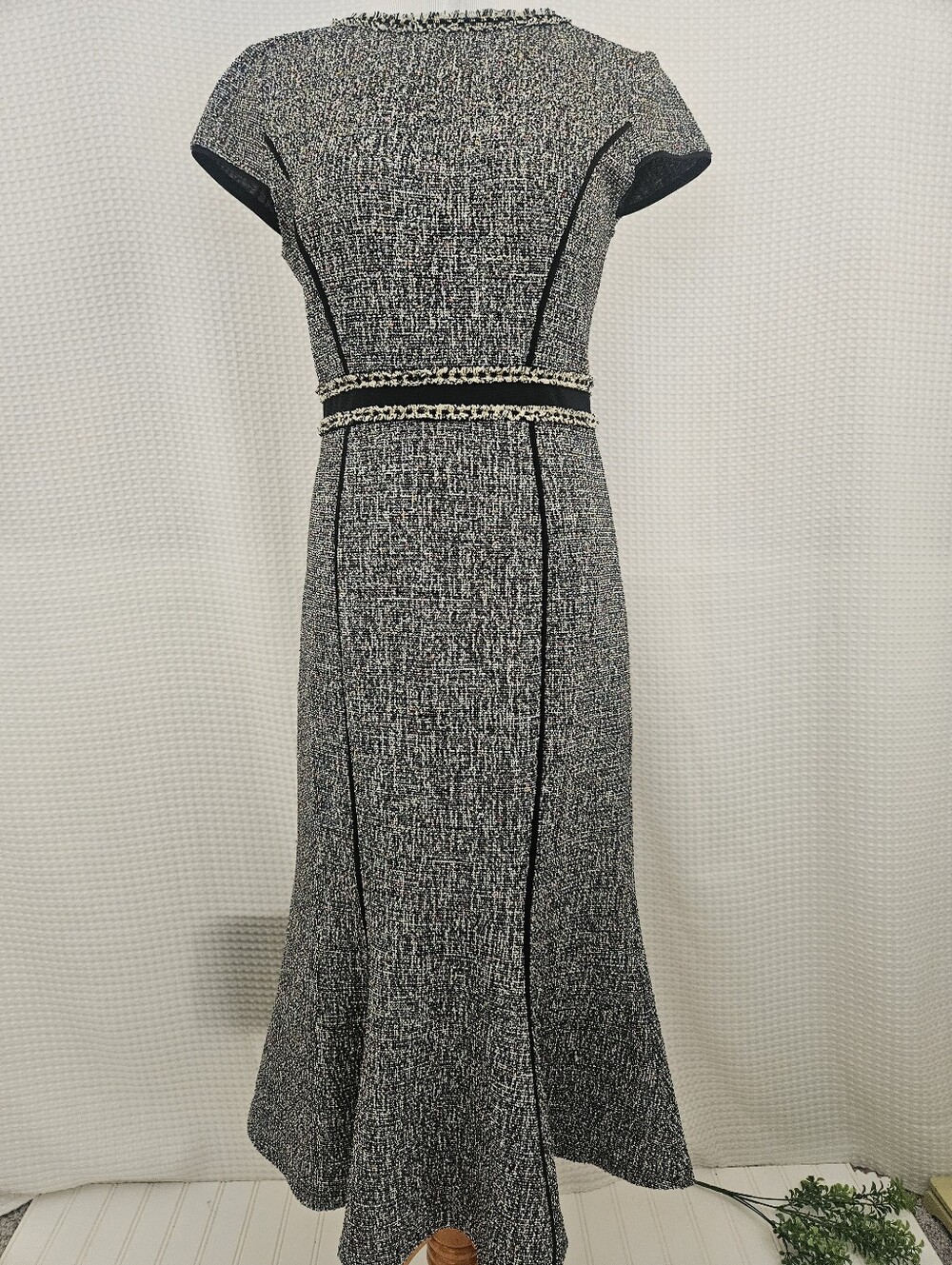 Vfshow Tweed Dress Size Small Black Multi Color Pencil Midi Dress Career Wear